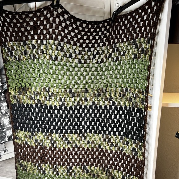 Vintage Camouflage Handmade Crochet Knit Afghan Throw‎ Blanket Approx. 64" X 28" - Picture 1 of 4
